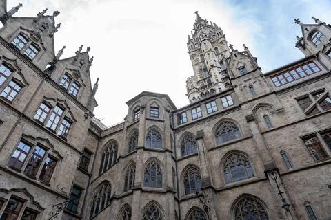 Beautiful architechture inside yard of neues rathaus new town hall in Munich Stock Photos