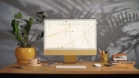 Beautiful architect's workplace with a computer and stylish interior Stock Footage 223122298