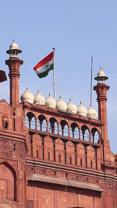 Beautiful architecture of Red Fort also known as Lal Qila. Vertical video. Stock Footage 285346716