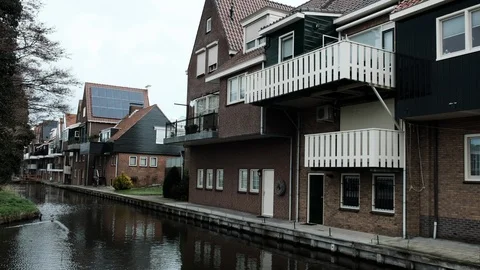 Beautiful architecture Volendam. Typical small Dutch houses facades in Volendam Stock Footage 110781503
