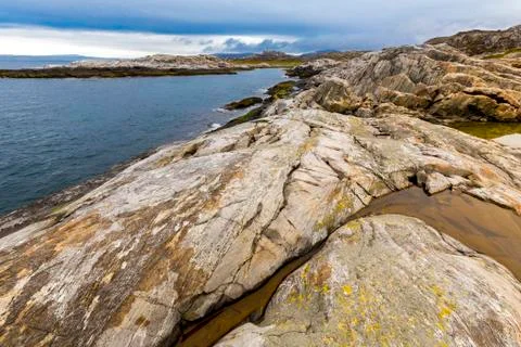 Beautiful arctic summer landscape on Barents sea Stock Photos