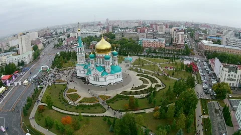Beautiful area around the large temple with gold domes Stock Footage 65213536