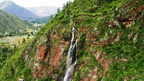 Beautiful Arin waterfall stream in a mountain in the Sacred Valley, Urubamba Stock Footage 108478836