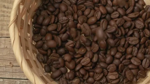 A Beautiful Array of Freshly Roasted Coffee Beans Displayed in a Charming Basket 스톡 동영상 289291148
