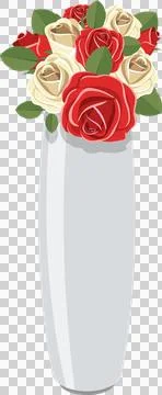 A beautiful array of white and red roses are displayed in a grey colored va.. Stock Illustration