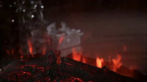 Beautiful artificial fireplace Stock Footage 69946601