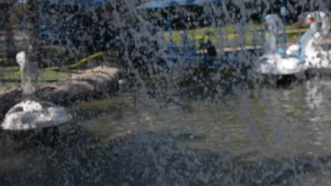 A beautiful artificial waterfall in entertaining park Stockbeeldmateriaal 93681475