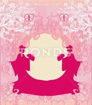 Beautiful asian girl abstract frame Stock Illustration