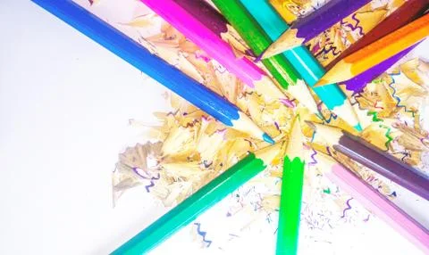 Beautiful assorted sharpened colored pencils on white background Stock Photos