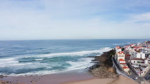 Beautiful Atlantic ocean Apple beach coastal surf with foamy waves. Flying drone Stock Footage 329659526