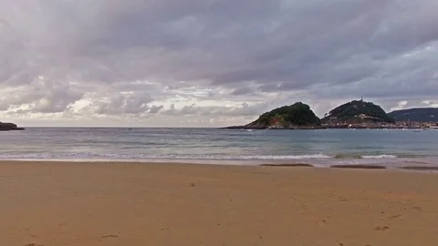 Beautiful Atlantic ocean coastline aerial video- San Sebastian, Spain Stock Footage
