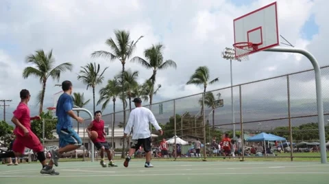 Beautiful attack, basketball field, men playing Stock Footage 57463536