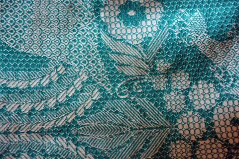 Beautiful authentic Ukrainian pattern on fabric of flowers, leaves, petals. Stockfoto's