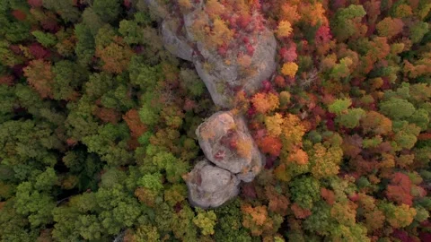 Beautiful Autumn Fall Foliage Trees and Stone Mountain Formation Stock Footage 256172098