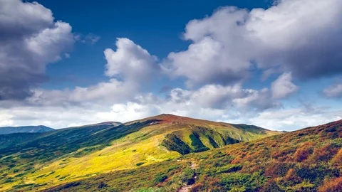 Beautiful autumn meadow mountain top path Stock Footage