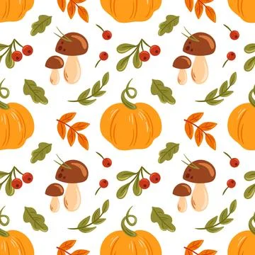 Beautiful Autumn Pattern featuring Pumpkins and Colorful Foliage for the Stock Illustration