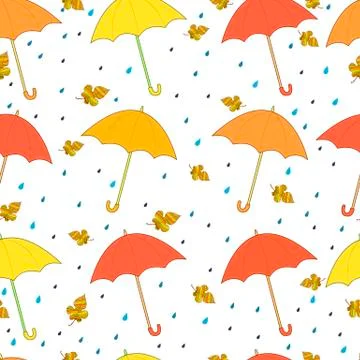 Beautiful, autumn seamless pattern, bright umbrellas, yellow ora Stock Illustration