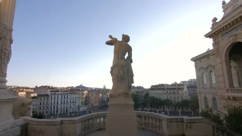 A beautiful back statue at the Palais Longchamp in Marseille, France Stock Footage 198882914