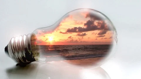 Beautiful Background Animated Light Bulb With The Sea In movement Inside Stock Footage 109053078