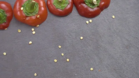Beautiful background of chopped bell pepper and seeds 库存影片 116504823