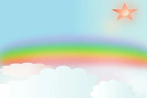 Beautiful background with cloud sun and rainbow,pastel tone,modern paper ar.. イラスト素材