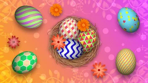 Beautiful background of Easter holiday with decorated eggs and bright colours Stock Illustration