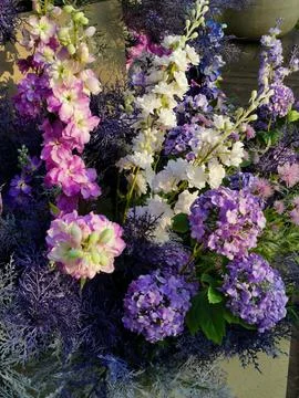 Beautiful background image of assorted purple and pink coloured flowers Stock Photos