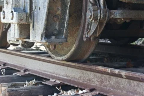 Beautiful background with old rusty wheels of a train and the railway Stock Photos
