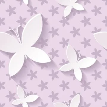 Beautiful background pattern with white blossoming butterflies. Rasterized co Stock Illustration