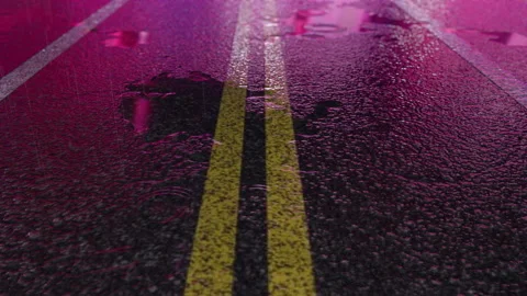 Beautiful background. Reflection of neon city lights in puddles of wet asphalt Vídeo Stock 143834142