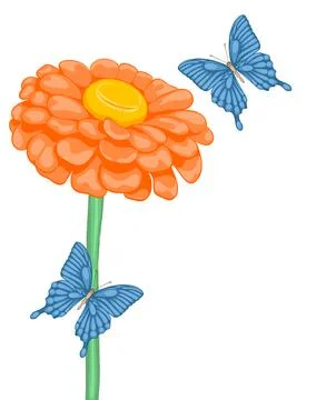 Beautiful background with space for text with flower daisies and butterflies Stock Illustration