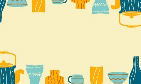 Beautiful background for text, banner. A set of ceramic tableware with design Stock Illustration