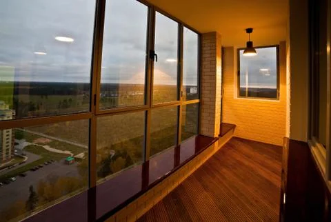Beautiful balcony with panoramic Windows Stock Photos