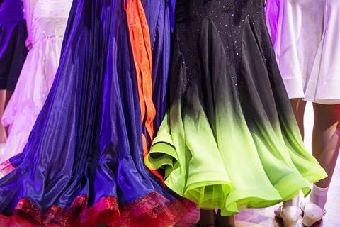 Beautiful ballroom dresses for the standard program for girls in ballroom d.. Stock Photos