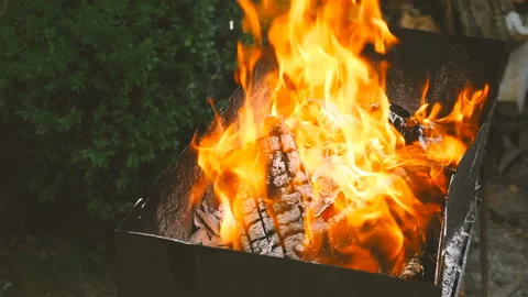 Beautiful barbecue flames. Slow motion Close-up Stock Footage 101468191