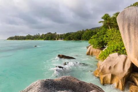 Beautiful bay Anse Source D'Argent in La Digue, Seychelles with scenic granit Stock Photos