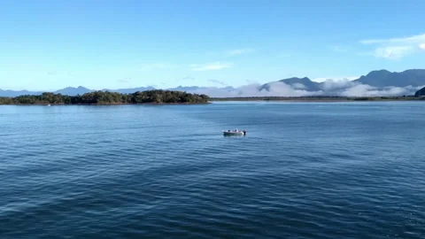 Beautiful bay with boat. Atlantic forest . South Brazil. South America. Video stock 166317954