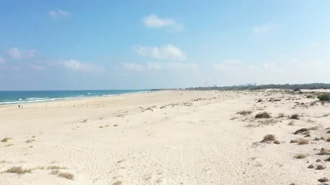 Beautiful beach, Aerial flying shot - Beit Yanai Stock Footage 134841653