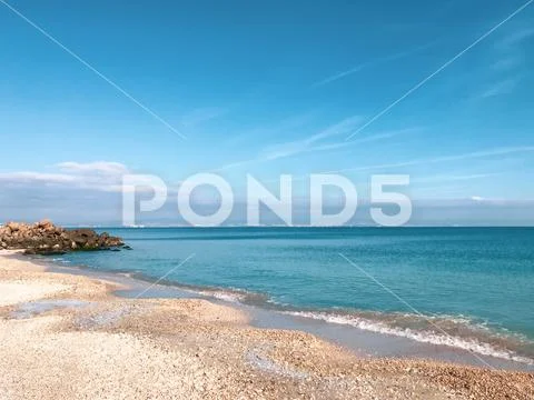 Beautiful Beach And Incredible Sea In Pomorie, Bulgaria. Stock Photos