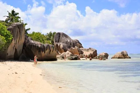 Beautiful beach Anse Source DArgent Fotos de archivo