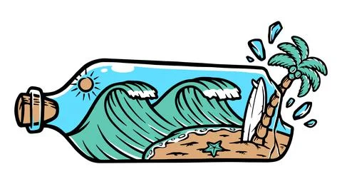 Beautiful beach in a bottle illustration Stock Illustration