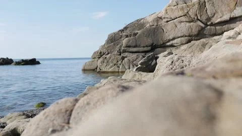Beautiful beach close up. many large stones on the beach. beautiful landscape Stock-Footage 148974663