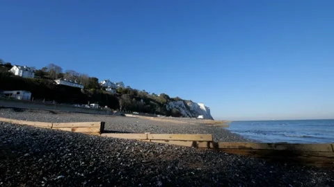 Beautiful beach with Dover White Cliffs at St Margaret's at Cliffe Stock Footage 178976019