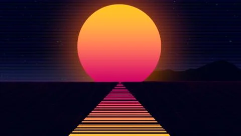 Beautiful beach evening, sunset, synth wave and retro wave, vaporwave futuristic Stock Illustration