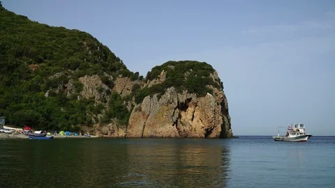 Beautiful Beach with Rocks and Forest at Canakkale Stock Footage 119390885