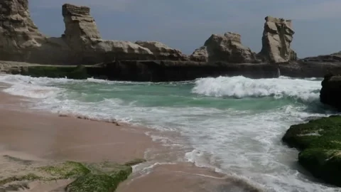 Beautiful beach in southern of Java island in Gunung Kidul during sunny day Stock Footage 165851202