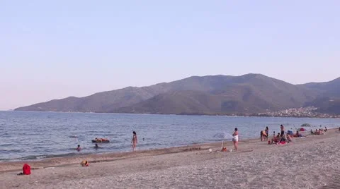 Beautiful beach (Stavros in the background) Stock Footage 11855184