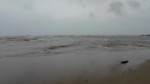 Beautiful Beach With Thunder Stormy Sky And Dark Clouds Stock Footage 280562490