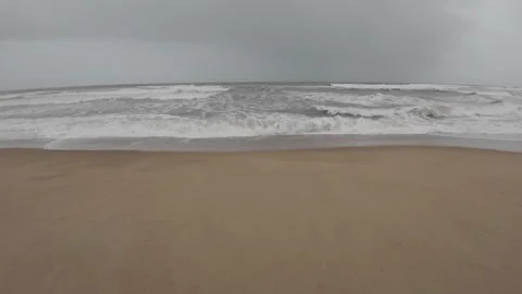 Beautiful Beach With Thunder Stormy Sky And Dark Clouds Stock-Footage 280563089