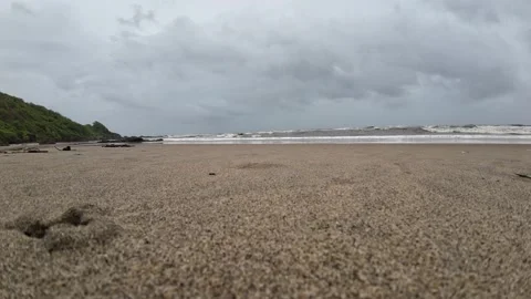Beautiful Beach With Thunder Stormy Sky And Dark Clouds Stock Footage 280563439